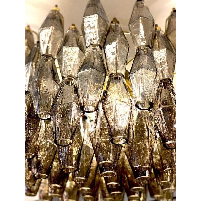 Gold Modern Grey Smoke Poliedri Murano Glass Chandelier, 1990 For Sale - Image 8 of 12