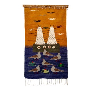 Vintage Wool Seagull Bird Tapestry For Sale