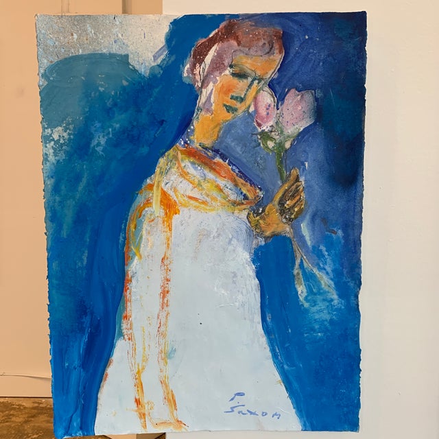 Paper Contemporary Abstract Figurative Oil Painting on Paper by Phil Saxon For Sale - Image 7 of 7