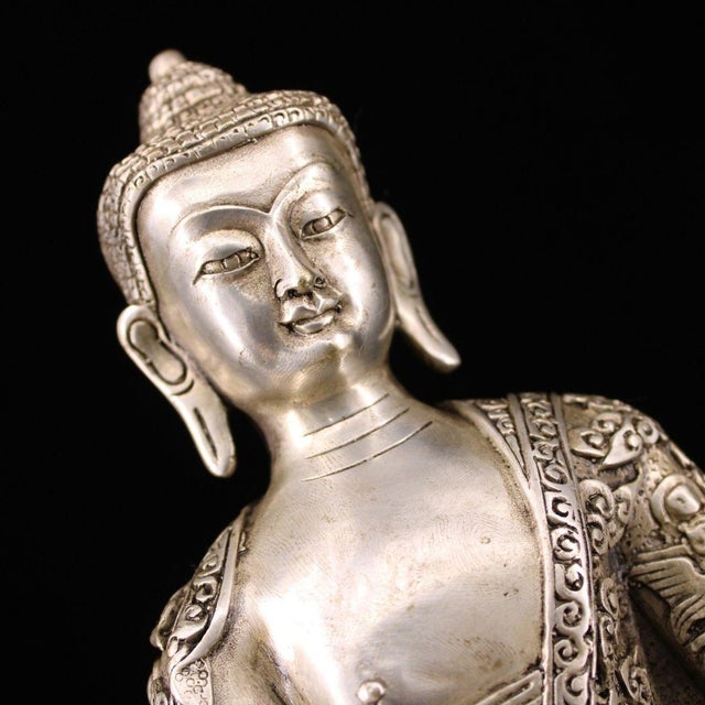Metal Late 19th Century Silver-Gilt Bronze Amitayus Buddha Statue, 1.6kg For Sale - Image 7 of 9