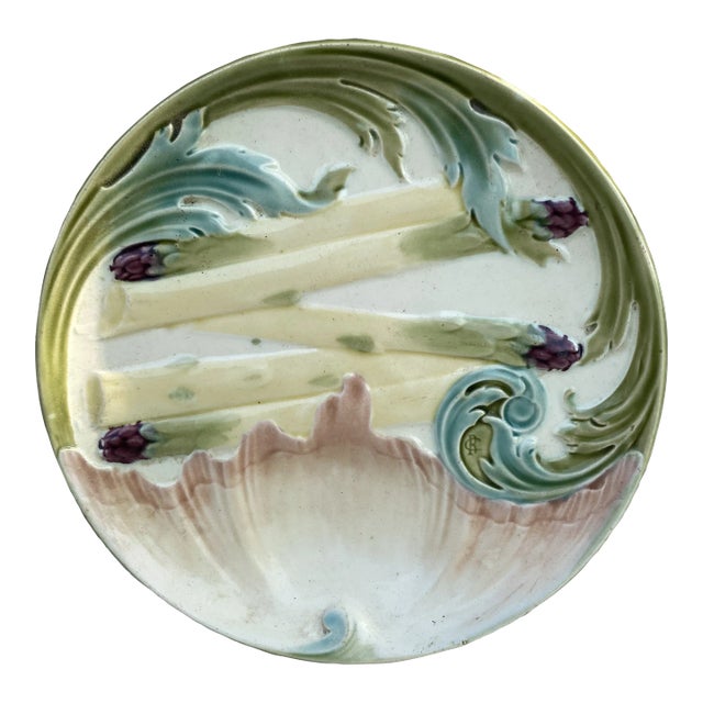 Majolica Asparagus Plate Keller et Guerin Luneville, circa 1880 For Sale