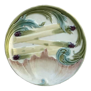 Majolica Asparagus Plate Keller et Guerin Luneville, circa 1880