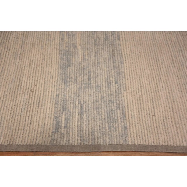 Magnificent Abstract Solid Design Light Ivory Cream Background With Sky Blue Abrash Modern Room Size Rug, Country Of...