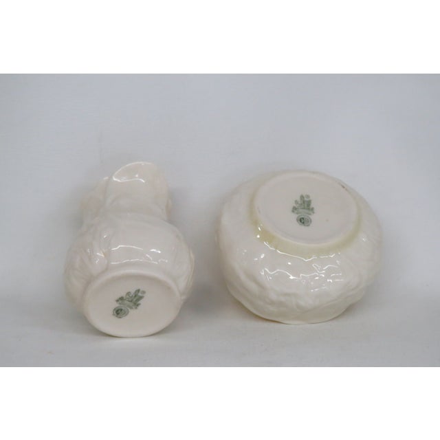 Ceramic Belleek Ireland Porcelain Lotus Pattern Creamer and Sugar Bowl Set 4638b For Sale - Image 7 of 14