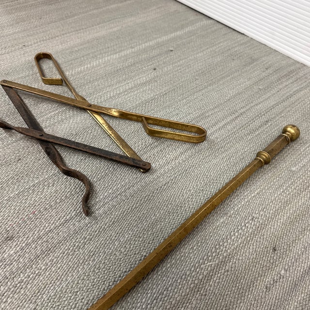 Vintage Colonial Brass Four Piece Fireplace Tool Set For Sale - Image 11 of 11