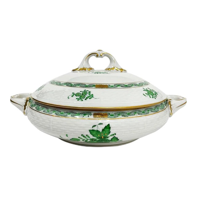 Green Porcelain Chinese Bouquet Apponyi Tureen with Handles from Herend Hungary For Sale