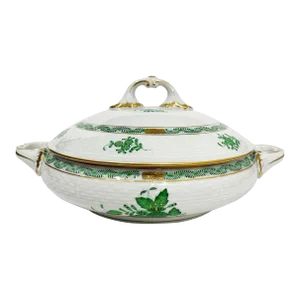 Green Porcelain Chinese Bouquet Apponyi Tureen with Handles from Herend Hungary