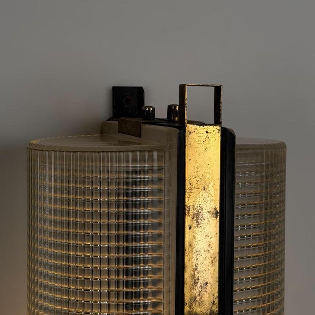 Large Brass and Pressed Glass Sconces by Jacques Adnet, France, 1960s, Set of 2 For Sale - Image 13 of 18