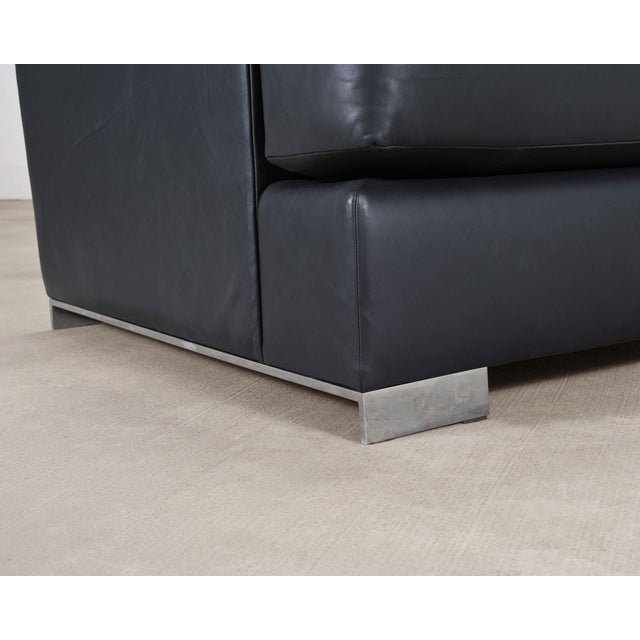 Ralph Lauren Navy Leather Pryce Club Chair With Steel Feet For Sale - Image 15 of 18