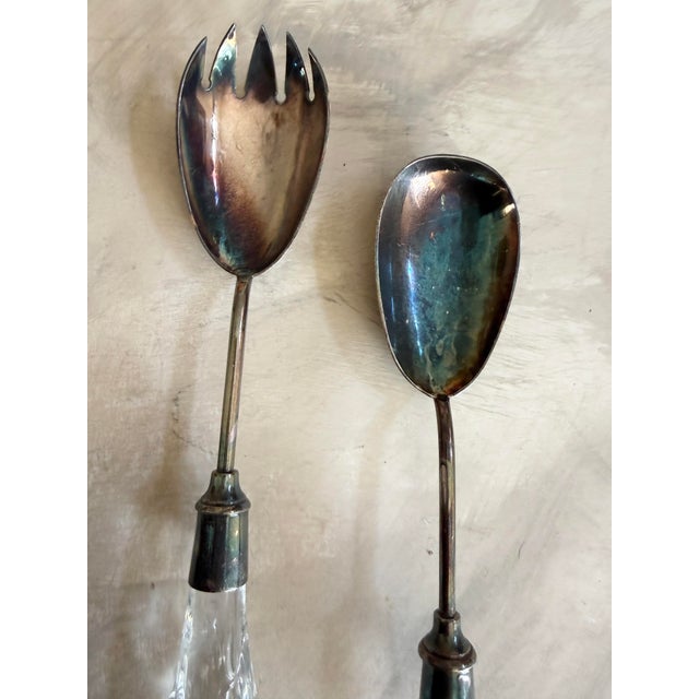 Plastic Vintage Silver Plate Serving Set With Art Lucite Handles Salad Servers For Sale - Image 7 of 12