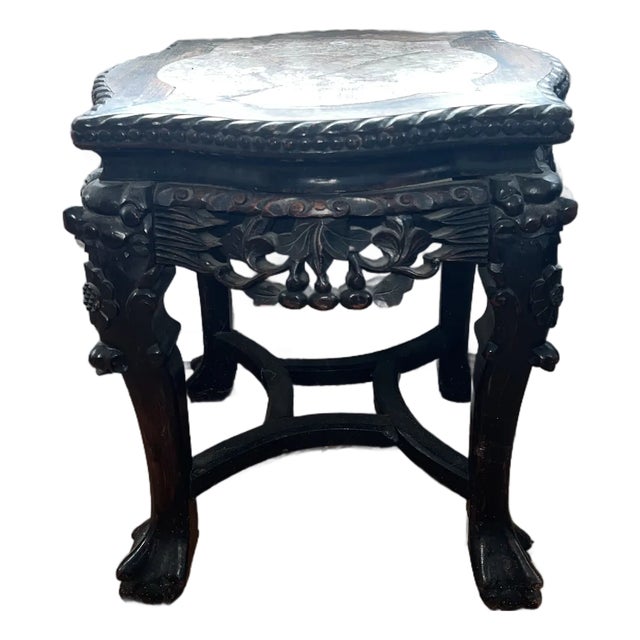 Late 19th Century Chinese Rosewood Carved Plant Stand or Side Table For Sale