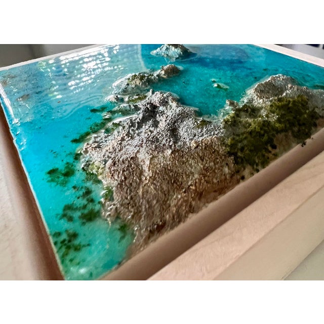 Abstract Flying Over the Ocean #4 by Ana Hefco | Layered tinted resin & Mixed Media on wood panel abstract ocean scene For Sale - Image 3 of 5