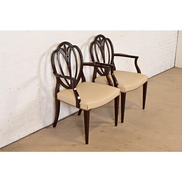 Baker Furniture Company Baker Furniture Style Georgian Carved Mahogany Shield Back Armchairs, Pair For Sale - Image 4 of 12