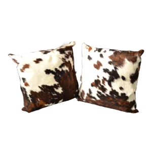 2 Luxury Brown & Ivory Fur Throw Pillow Genuine Pony Horse & Suede Foam Filled