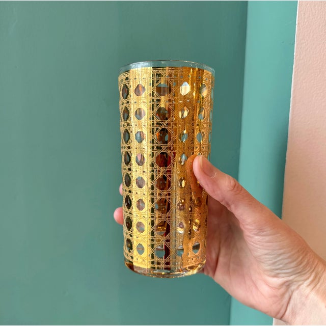 Culver Ltd. Vintage Gold Cannella Rattan Highball Glasses by Culver - Set of 4 For Sale - Image 4 of 7
