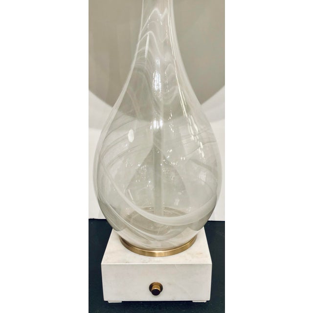 Original retail $1197, stylish Revelation Modern Large Hand Blown Glass Mystique Table Lamp, white fabric shade, white...