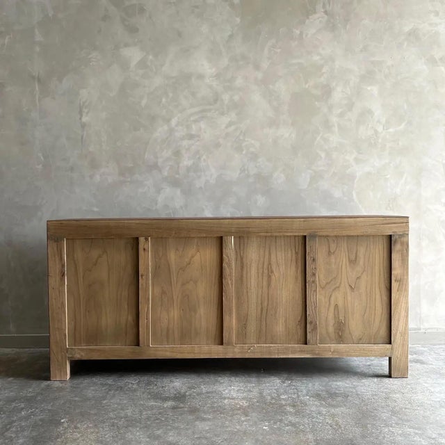 Mid-Century Modern Reclaimed Elm Wood 4 Door Cabinet or Sideboard in Dark Finish For Sale - Image 3 of 6