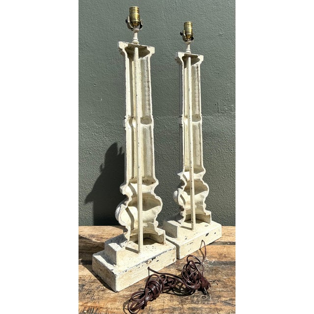 Metal Vintage Cast Iron Column Lamps - A Pair For Sale - Image 7 of 12