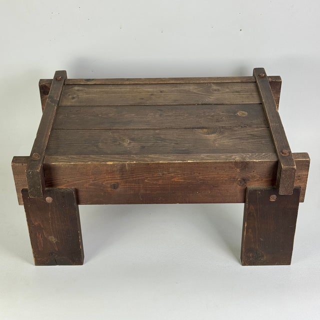 Folk Art Small Vintage Folk Art Primitive Hand Made Wooden Low Table With Japanese Inspiration For Sale - Image 3 of 10
