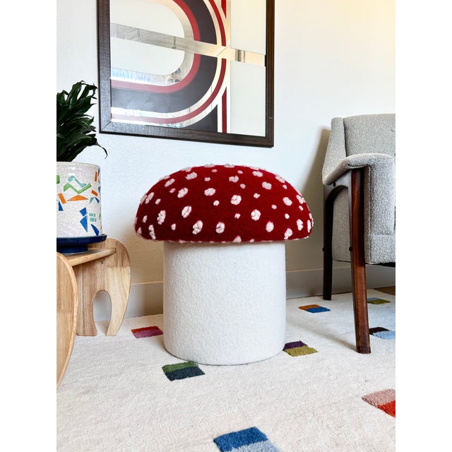 Textile Mushroom Ottoman in Wool Fly Agaric For Sale - Image 7 of 17