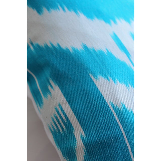 Traditional Contemporary Blue Ikat Decorative Pillow For Sale - Image 3 of 10