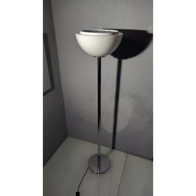 Floor Lamp in Chrome with Milk Glass Lampshade, 1970s, in Very Good conditions. Designed 1970 to 1979 European Plug (up to...