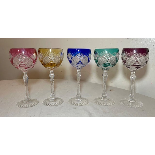 Lot 5 Vintage Cut to Clear Crystal Glass Cordial Red Wine Goblet Glasses Stems For Sale - Image 4 of 13
