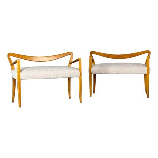 Benches in Blonde Maple with Bouclé Upholstery attributed to Guglielmo Ulrich, 1940s, Set of 2 For Sale