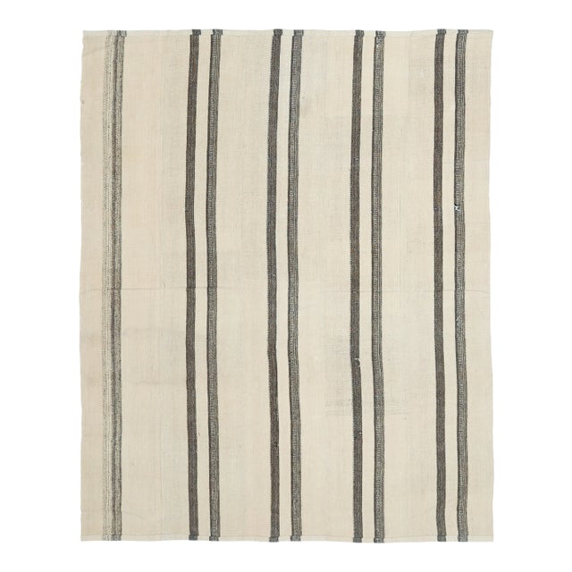 Vintage Turkish Hand-Knotted Wool Cotton Beige Kilim Area Rug For Sale