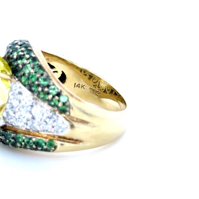 Le Vian, Lemon Quartz, Tsavorite Garnet and Diamond Ring, 14k Gold, Size 7 For Sale - Image 4 of 8