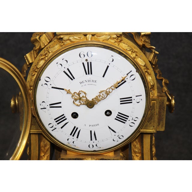 Gold 19th C. French Louis XVI Style Ormolu Clock Set by Deniere For Sale - Image 8 of 17
