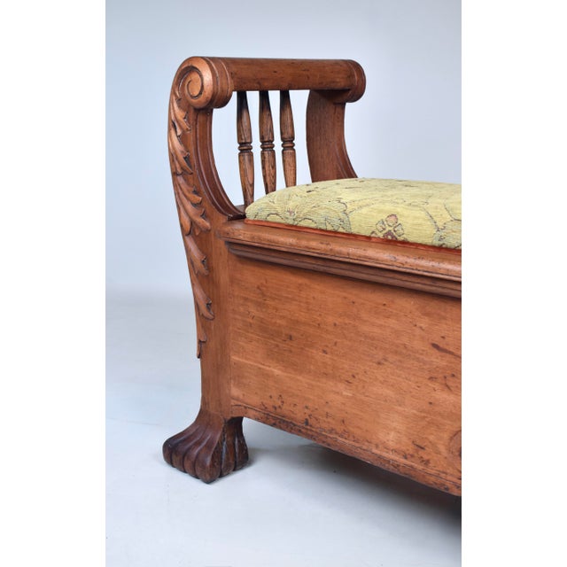 Late 19th C. High Victorian White Oak Storage Bench, Hand-Carved, Usa For Sale - Image 10 of 16