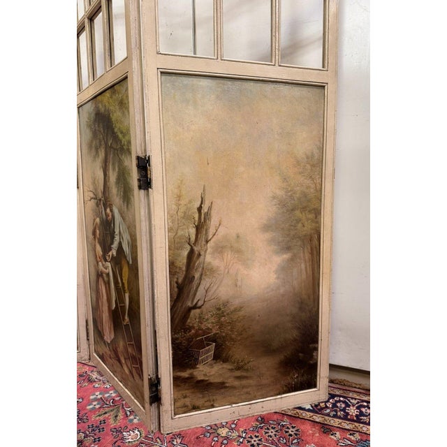 Louis XVI Three-Panel Screen with Romantic and Landscape Decorations, 1930s For Sale - Image 6 of 10