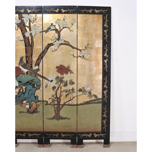 Mid 20th Century Chinese Export Six-Panel Gilt Landscape Coromandel Screen 8 Ft For Sale - Image 5 of 18