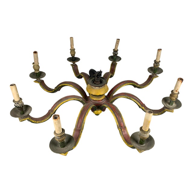 Antique Italian Painted Brass Chandelier For Sale