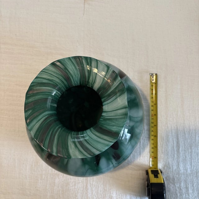 Vintage Murano Style Swirl Blue Green Teal Hand Blown Glass Vase For Sale - Image 6 of 6