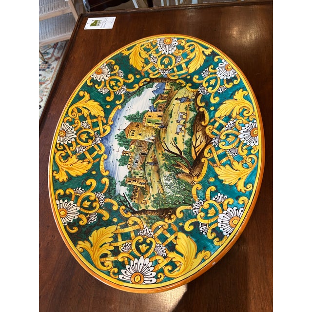 Italian 1950s Large Oval Italian Giacomini Ceramic Platter Wall Art For Sale - Image 3 of 8