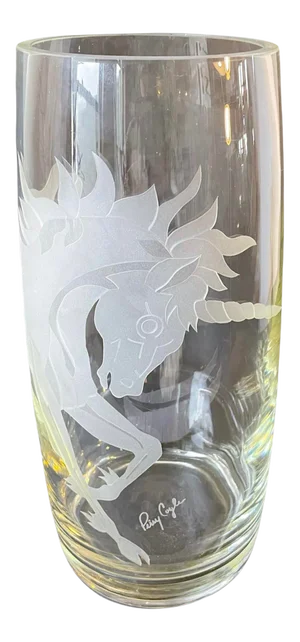 Large Decorative Art Glass Unicorn Vase Signed Perry Coyle