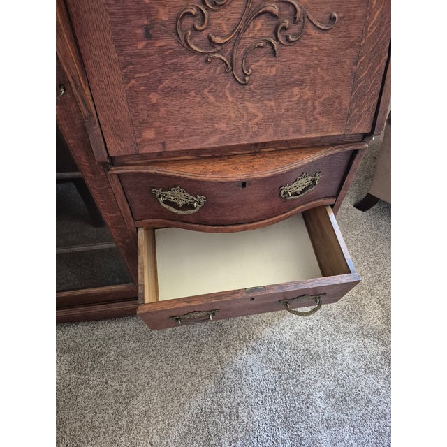 Antique Oak Side-by-Side Secretary Desk and Bookcase For Sale In Palm Springs - Image 6 of 14