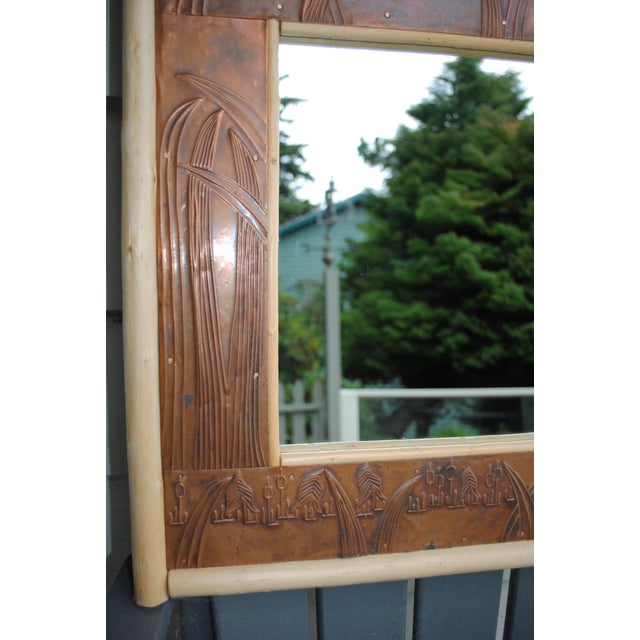 Boho Chic Natural Bent Bamboo Embossed Copper Mirror For Sale - Image 3 of 7