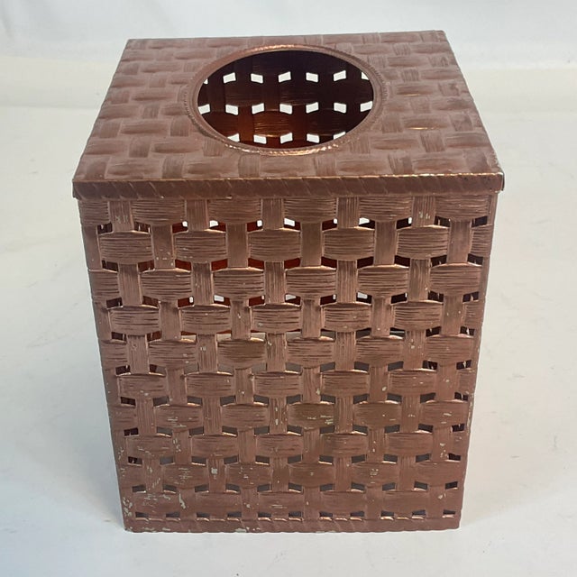 Mid-Century Hollywood Regency Faux Woven Basket Metal Tissue Box Cover For Sale - Image 9 of 9