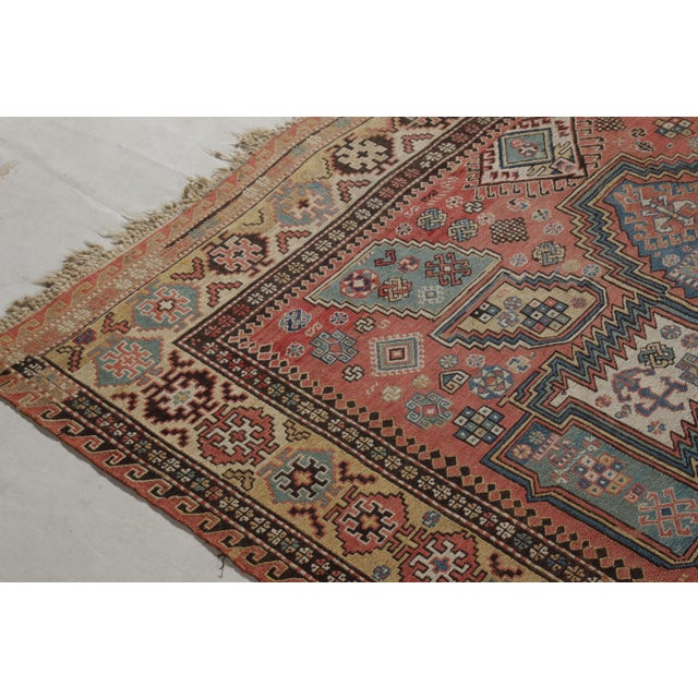 Antique Russian Dragon Soumak Tribal Rug in All Over Red, Beige-Brown Geometric Pattern For Sale In New York - Image 6 of 7