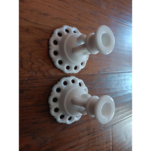 GORGEOUS VTG Fenton Milk Glass Pair of 5" Pedestal Candle Holders. Add a touch of elegance to your home with this...