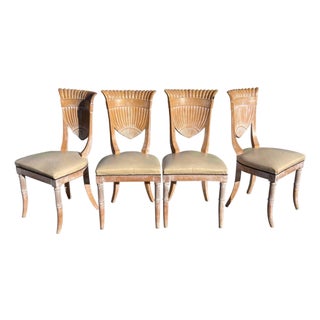 Italian Grotto Style Shield Scallop Shell Back Cerused Wood Chairs, Set of 4 For Sale