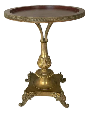Vintage Solid Brass & Wood, Banded Accent, Occasional Table or Gueridon
