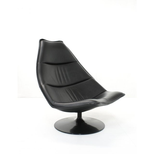 Artifort Black Leather F585 Swivel Lounge Chair by Geoffrey Harcourt for Artifort, 1970s For Sale - Image 4 of 16