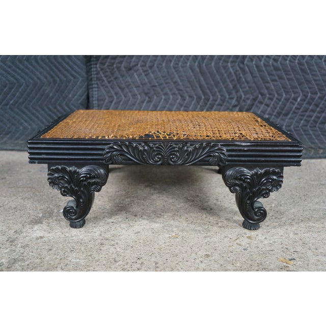 Rare Antique Anglo-Indian Ceylonese Ebony Carved Woven Wicker Footstool 18" For Sale - Image 11 of 16