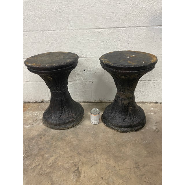 Pair of Vintage North Carolina Estate Blackened Cast Stone Garden Stools For Sale In Mobile - Image 6 of 11