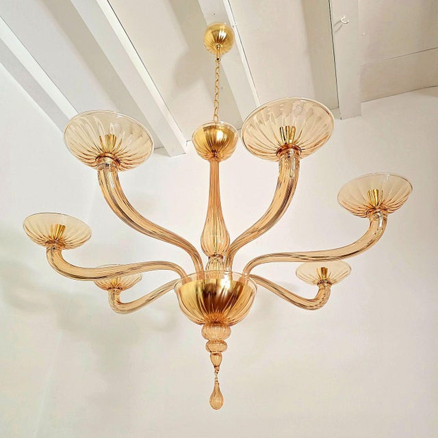 1980s Amber-Brown Neoclassical Murano Chandelier For Sale - Image 4 of 9