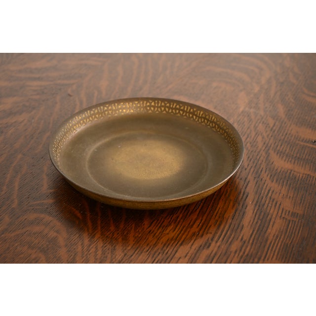 A gorgeous antique Arts & Crafts or Art Deco period bronze shallow bowl or plate with decorative border By Tiffany Studios...